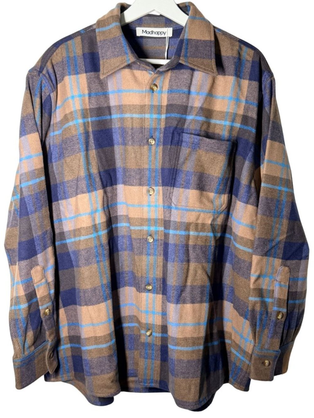 Madhappy Plaid Button Down Shirt Mineral Wool Blend Oversized Men’s M NWT